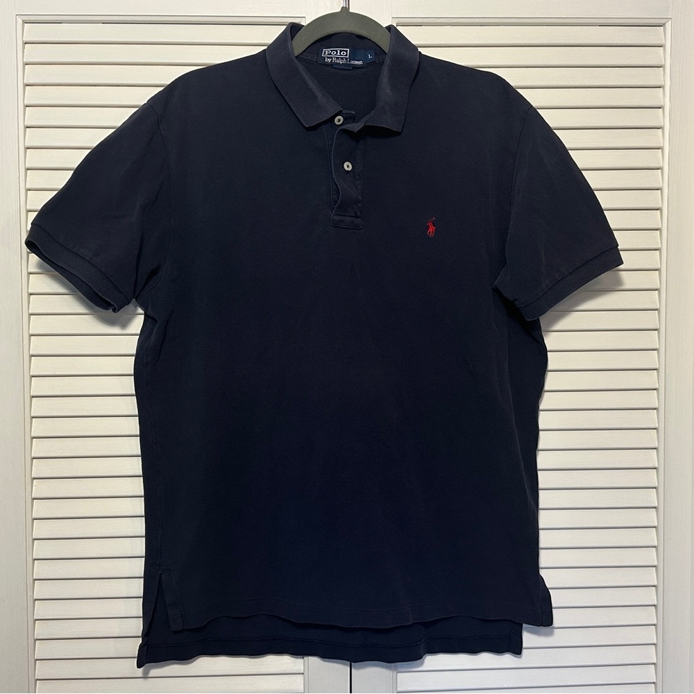 Polo Ralph Lauren Navy Pique Polo Shirt - Size Large